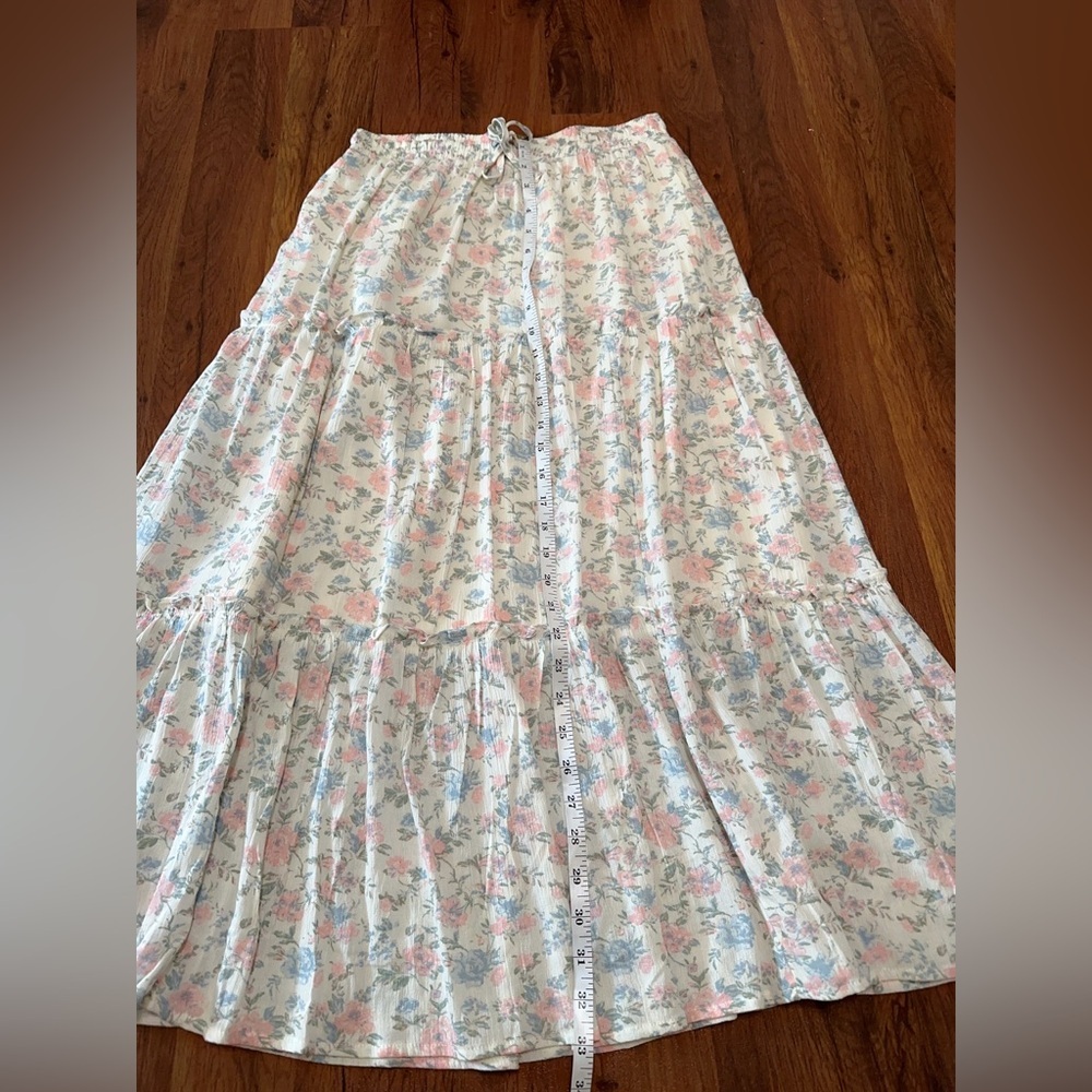 Celebrity Pink Floral Tiered Maxi Skirt - White with Pink & Blue - Picture 13 of 16